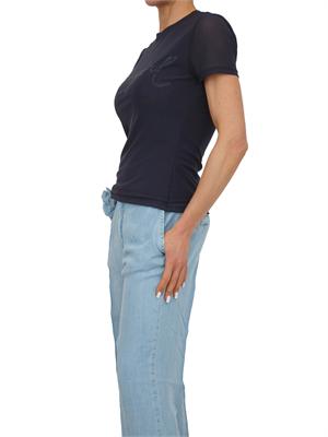 T-shirt Blugirl in tulle doppio cipria con logo cristalli in DONNA