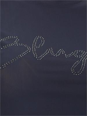 T-shirt Blugirl in tulle doppio cipria con logo cristalli in DONNA