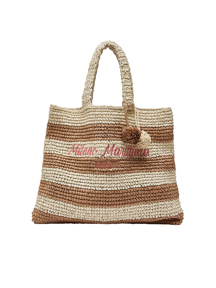 Borsa Liu Jo donna in paglia con fantasia rigata marrone