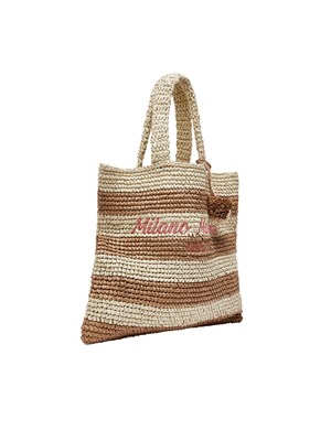 Borsa Liu Jo donna in paglia con fantasia rigata marrone in DONNA