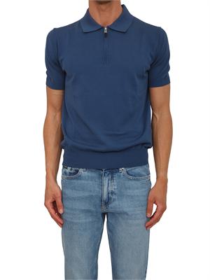 Polo con zip Canali in cotone Giza blu in UOMO