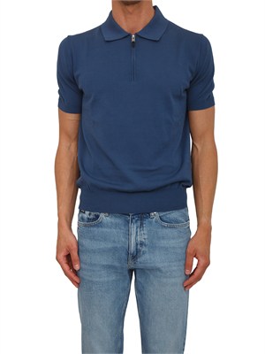 Polo con zip Canali in cotone Giza blu in UOMO