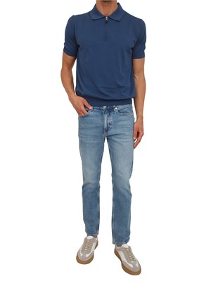 Polo con zip Canali in cotone Giza blu in UOMO
