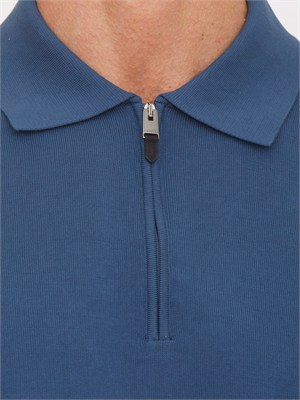 Polo con zip Canali in cotone Giza blu in UOMO