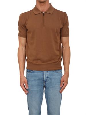 Polo con zip Canali in cotone Giza marrone in UOMO