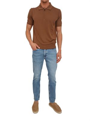 Polo con zip Canali in cotone Giza marrone in UOMO