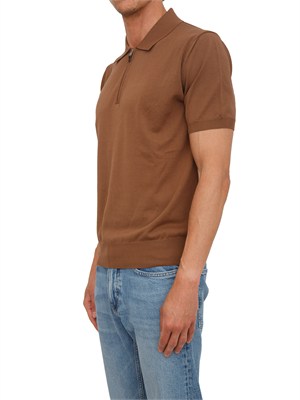 Polo con zip Canali in cotone Giza marrone in UOMO