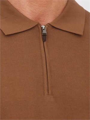Polo con zip Canali in cotone Giza marrone in UOMO