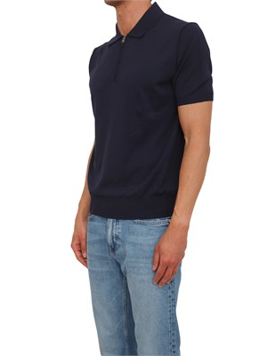 Polo con zip Canali in cotone Giza blu in UOMO