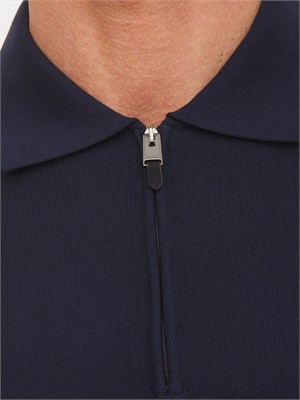 Polo con zip Canali in cotone Giza blu in UOMO
