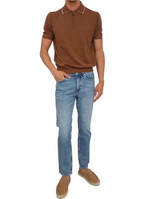 Maglia polo Canali in cotone Giza marrone in UOMO