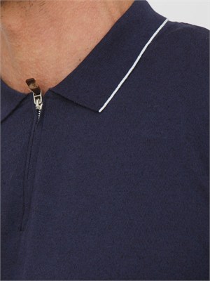 Polo mezza sip Eleventy uomo misto lino e cotone blu in UOMO