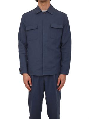 Giacca camicia Eleventy uomo in lino e cotone blu in UOMO