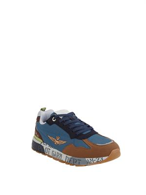 Sneakers blu Aeronautica Militare in ripstop e suede in UOMO