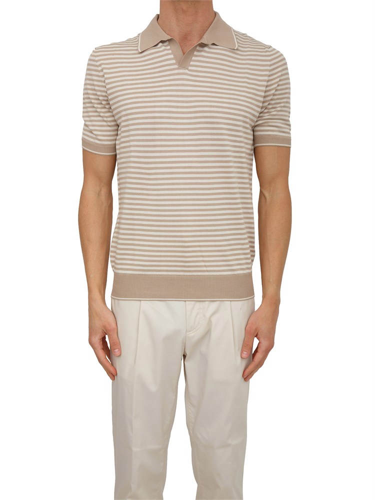 Polo Aiace Galassi in maglia di cotone a righe bianco beige