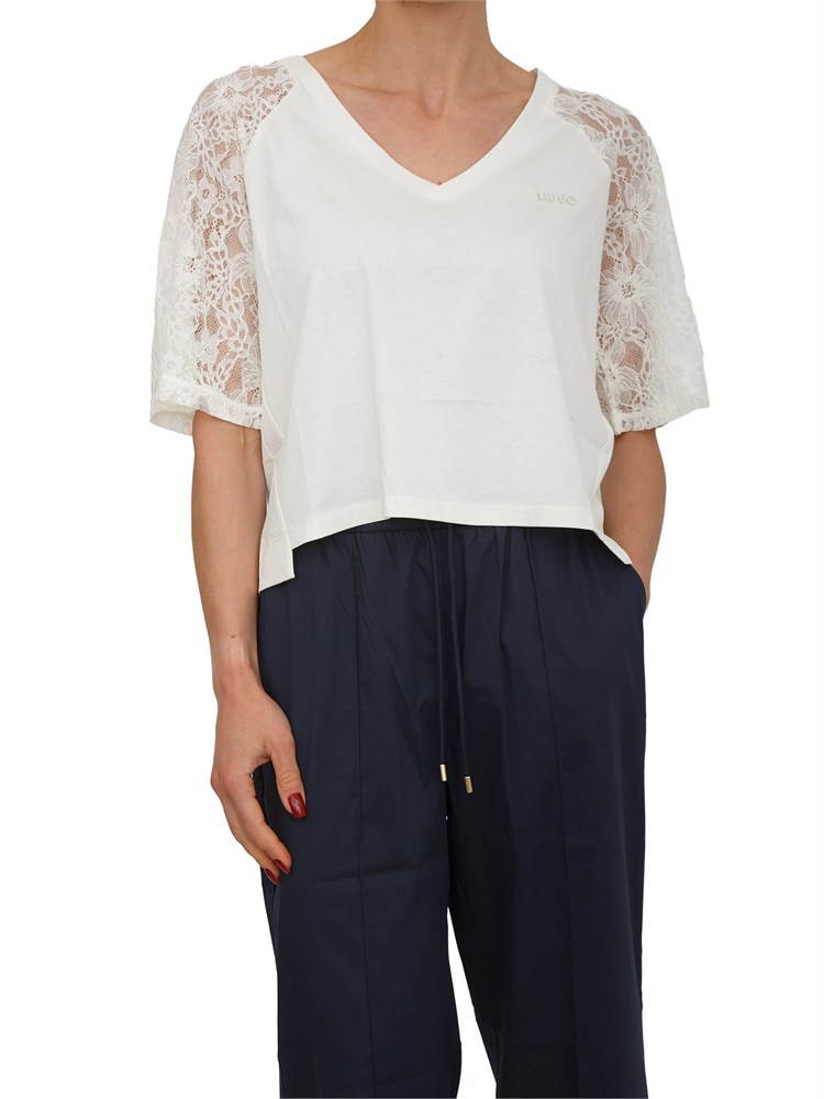 T-shirt Liu Jo donna in cotone bianco con pizzo