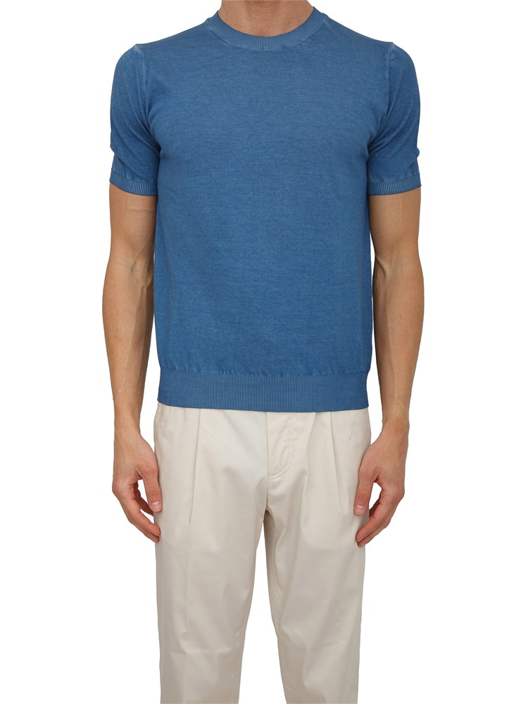 T-shirt Aiace Galassi in maglia di puro cotone azzurro