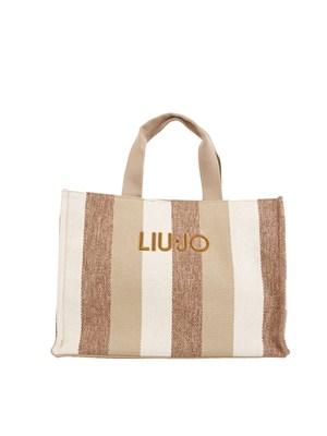 Borsa tote grande Liu Jo in canvas a righe beige in DONNA