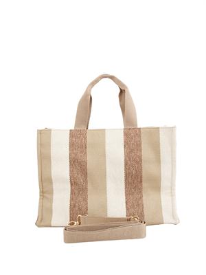 Borsa tote grande Liu Jo in canvas a righe beige in DONNA