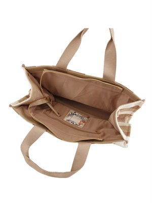 Borsa tote grande Liu Jo in canvas a righe beige in DONNA
