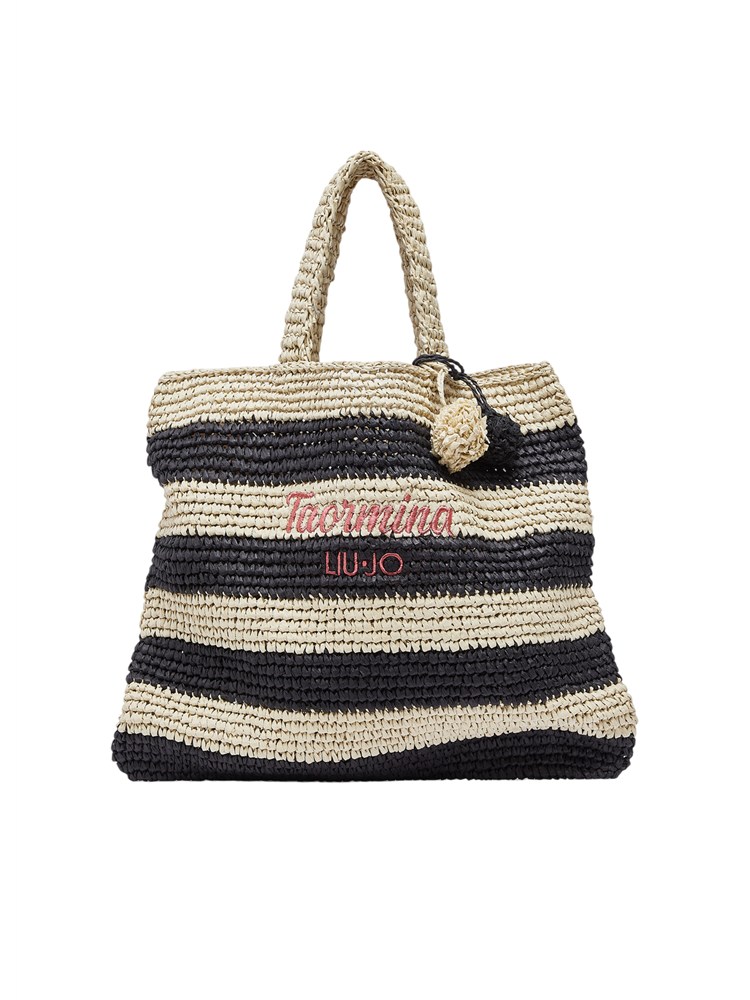 Borsa Liu Jo donna in paglia con fantasia rigata nera