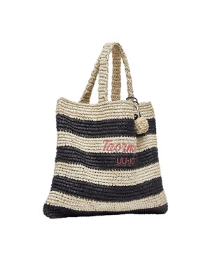 Borsa Liu Jo donna in paglia con fantasia rigata nera in DONNA