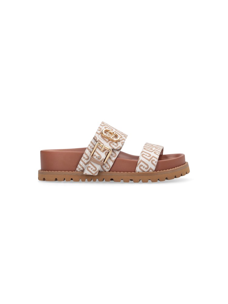Sandali Liu Jo donna in tessuto avorio logo jacquard all over