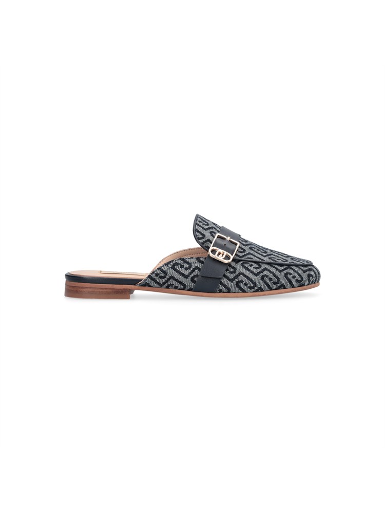 Mules Liu Jo donna in tessuto blu con logo jacquard all over