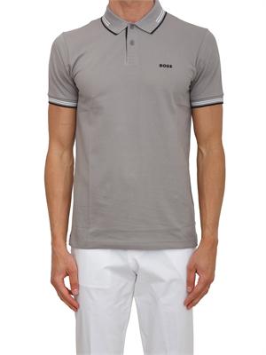 Polo Boss uomo in cotone elasticizzato grigio con profili in UOMO