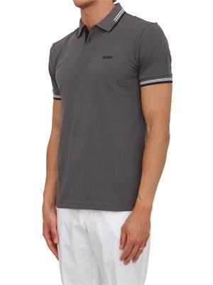 Polo Boss uomo in cotone elasticizzato grigio con profili in UOMO