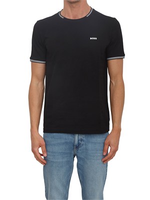 T-shirt nera BOSS uomo in cotone elasticizzato in UOMO
