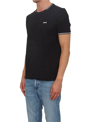 T-shirt nera BOSS uomo in cotone elasticizzato in UOMO