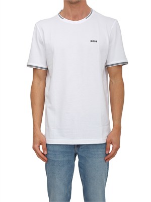 T-shirt bianca BOSS uomo in cotone elasticizzato in UOMO