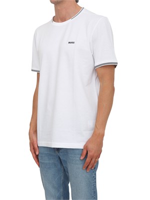 T-shirt bianca BOSS uomo in cotone elasticizzato in UOMO