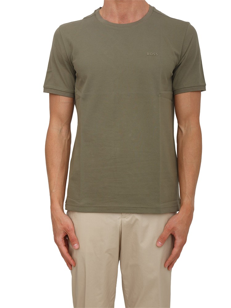 T-shirt BOSS uomo in cotone elasticizzato verde