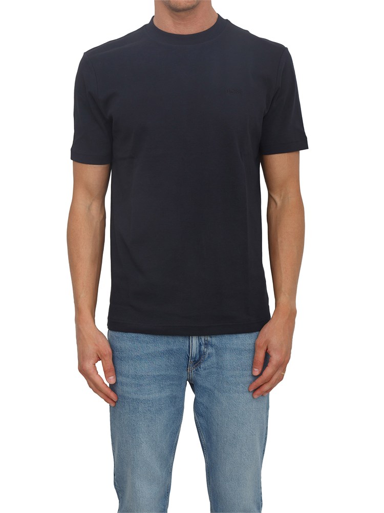 T-shirt BOSS uomo in cotone interlock blu