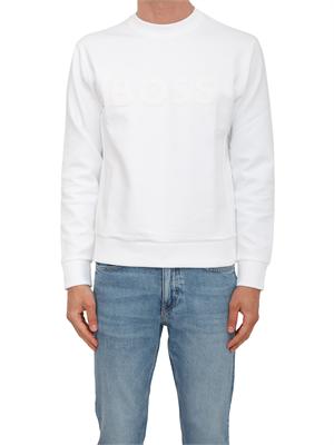 Felpa Boss uomo in cotone bianco logo bianco in UOMO