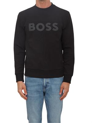 Felpa Boss uomo in cotone nero logo nero in UOMO
