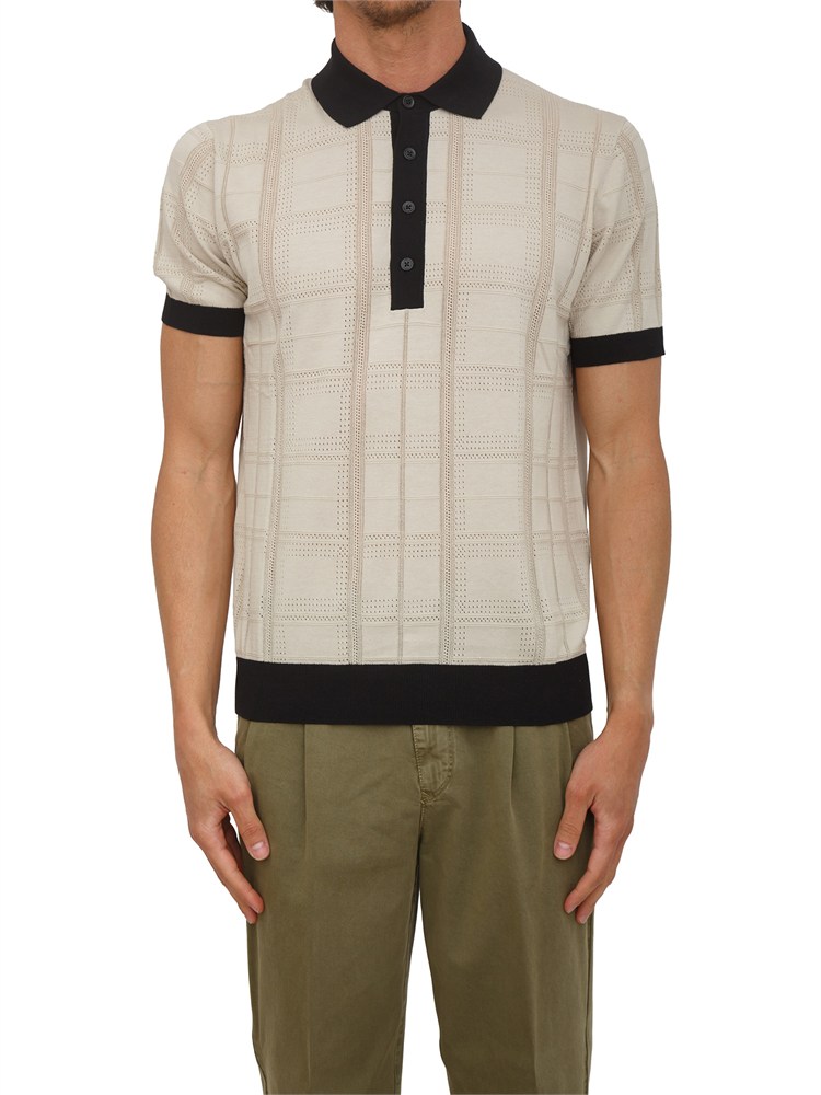 Polo beige Paolo Pecora in puro cotone lavorato e traforato