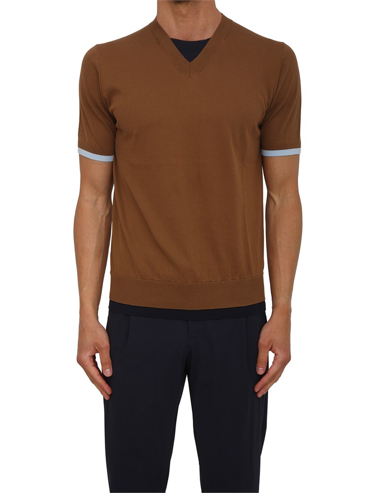 T-shirt Paolo Pecora in cotone marrone lavorato in maglia