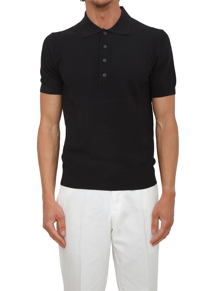 Polo blu Paolo Pecora in maglia lavorata punto rombo
