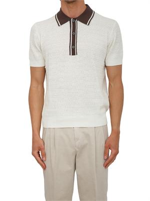 Maglia polo Paolo Pecora in seta bianca lavorazione crochet in UOMO