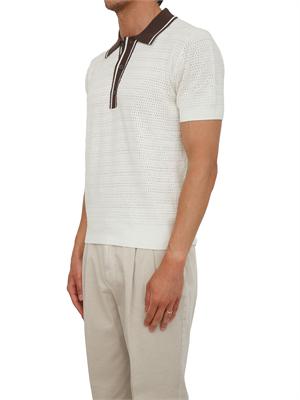 Maglia polo Paolo Pecora in seta bianca lavorazione crochet in UOMO