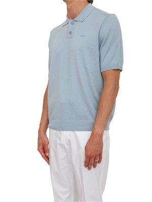 Maglia azzurra Boss uomo in cotone ricamo logo in UOMO