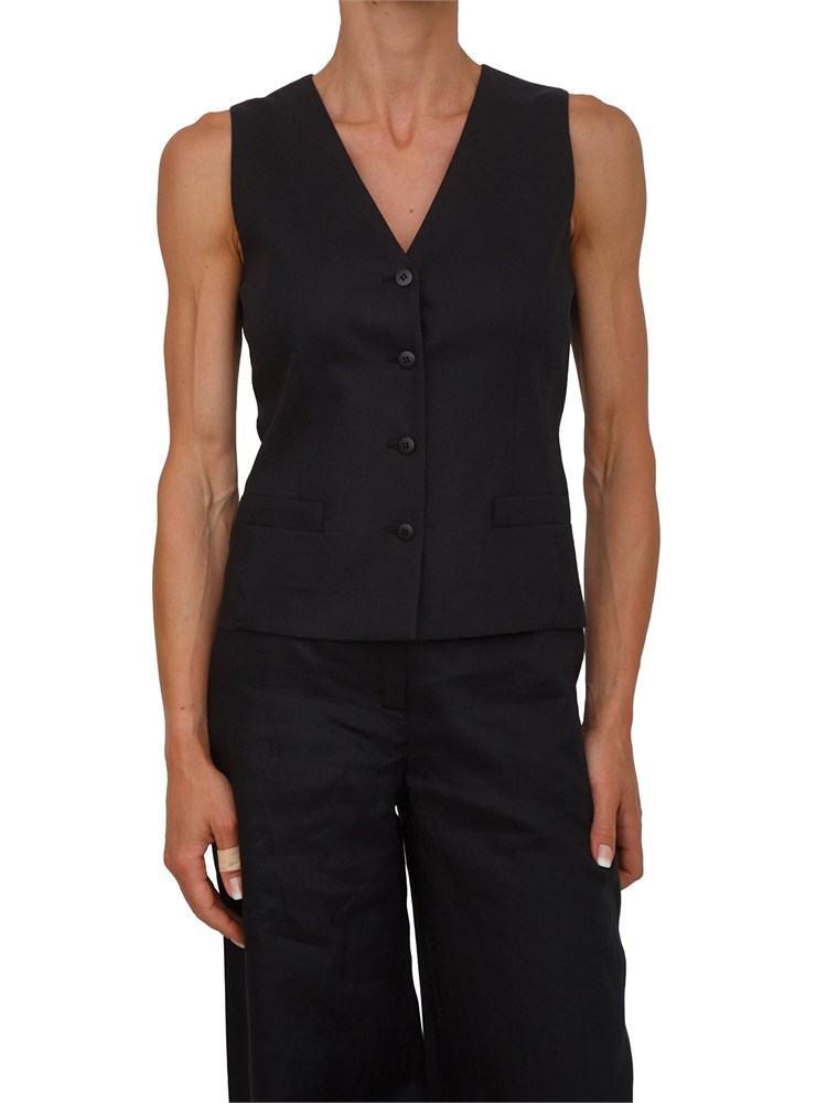 Gilet MSTCARNET Max Mara Studio in puro lino nero