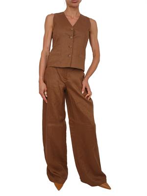 Gilet MSTCARNET Max Mara Studio in puro lino marrone in DONNA