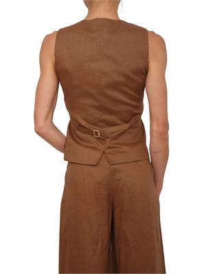 Gilet MSTCARNET Max Mara Studio in puro lino marrone in DONNA
