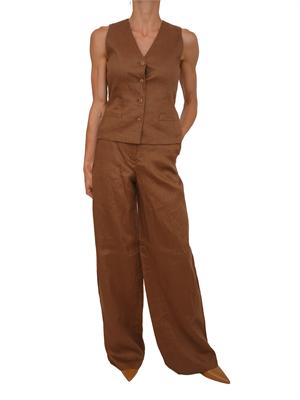 Pantalone MSTTAPIOCA Max Mara Studio in lino marrone in DONNA