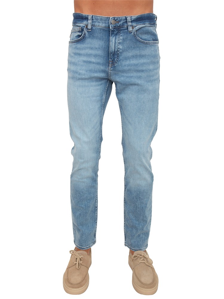 Jeans Boss uomo in denim chiaro effetto used