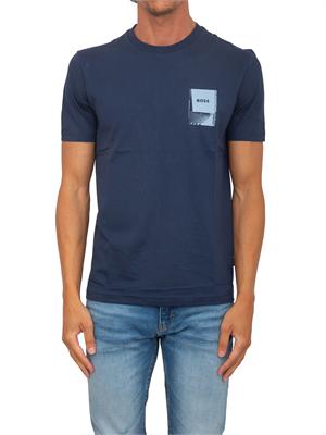 T-shirt BOSS uomo in cotone blu con logo in UOMO
